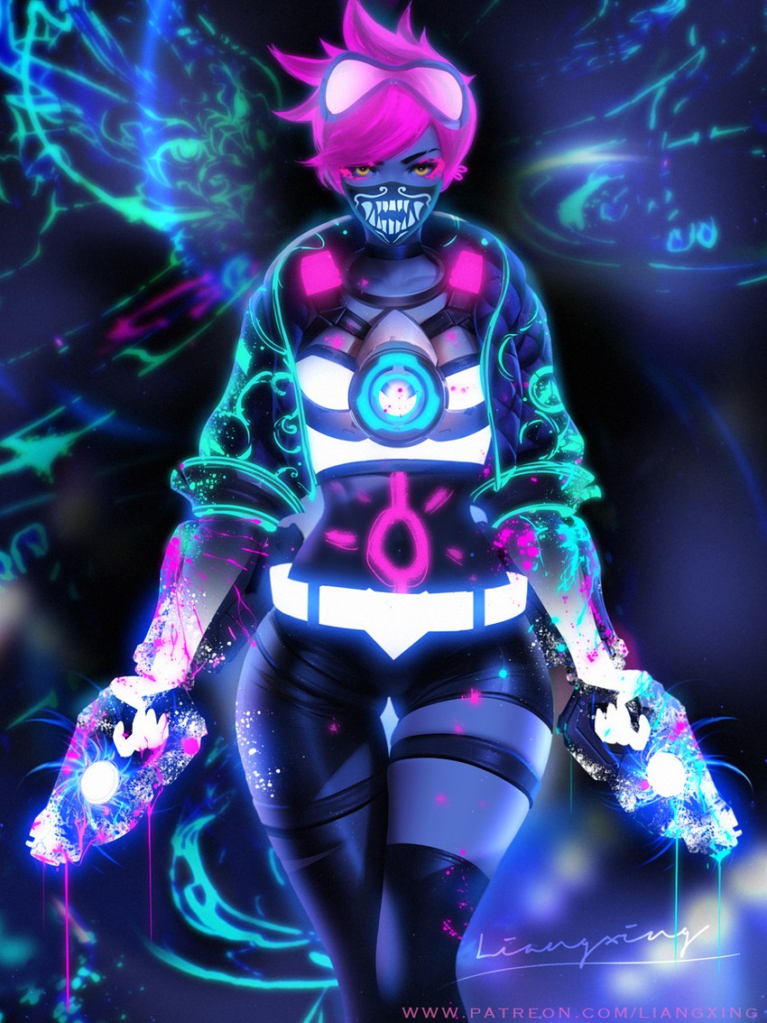 tracer, akali, and k/da akali (league of legends and 2 more) drawn by liang_xing