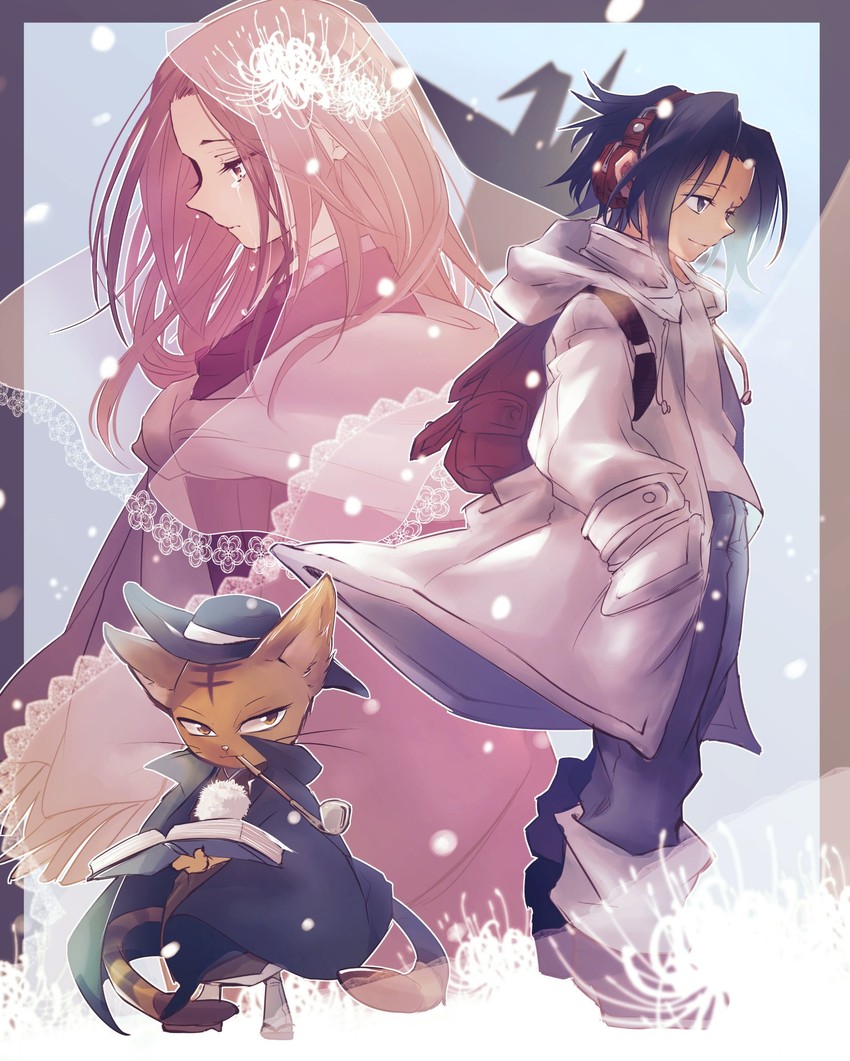 kyouyama anna, asakura yoh, and matamune (shaman king) drawn by morita_yuu