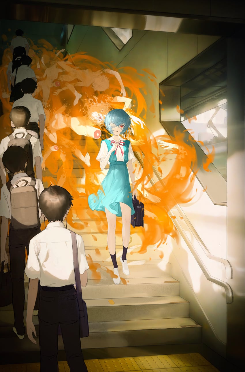 ayanami rei and ikari shinji (neon genesis evangelion) drawn by atomicxx