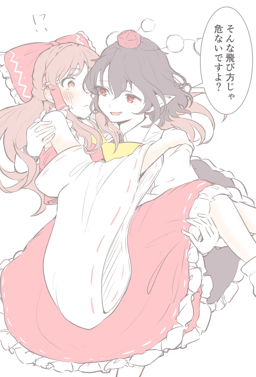 hakurei reimu and shameimaru aya (touhou) drawn by seele_(chanseele0128)