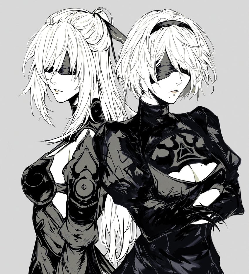 2b and jingliu (honkai and 3 more) drawn by luxearte