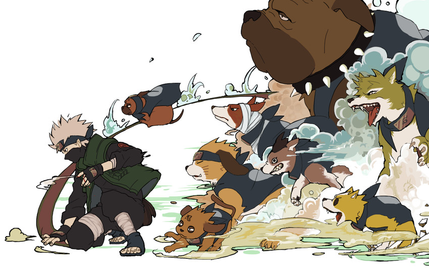 hatake kakashi, pakkun, bull, bisuke, uuhei, and 4 more (naruto) drawn by miyano_a