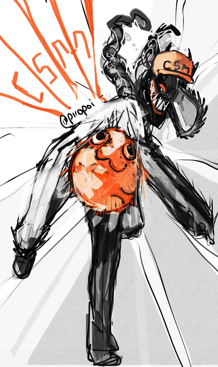 pochita and chainsaw devil (chainsaw man) drawn by piro_(piropoi)