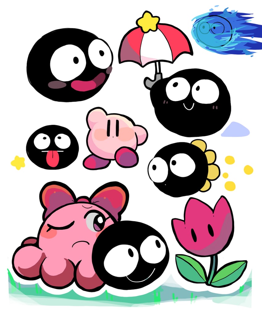 kirby, gooey, chuchu, and tulip (kirby and 1 more) drawn by hakaba_(ksni_tbn)