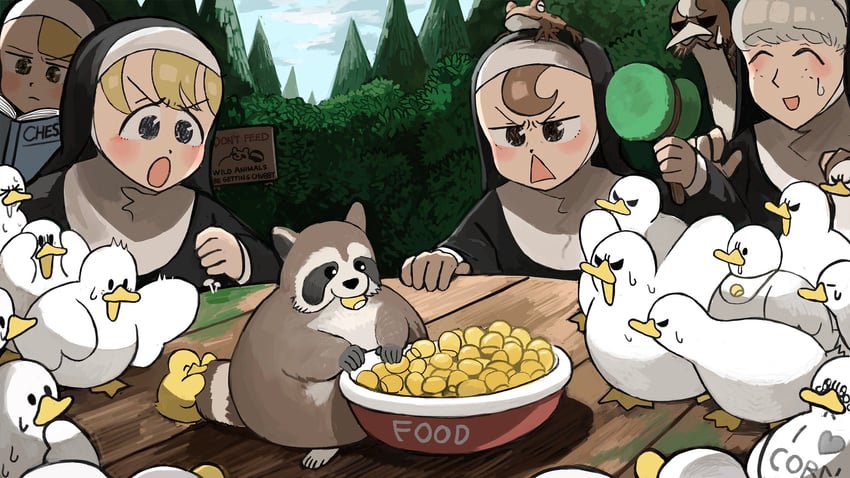 clumsy nun, froggy nun, spicy nun, and sheep nun (little nuns) drawn by diva_(hyxpk)