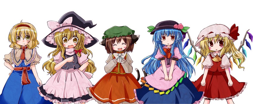 kirisame marisa, flandre scarlet, alice margatroid, chen, and hinanawi tenshi (touhou) drawn by futami_yayoi