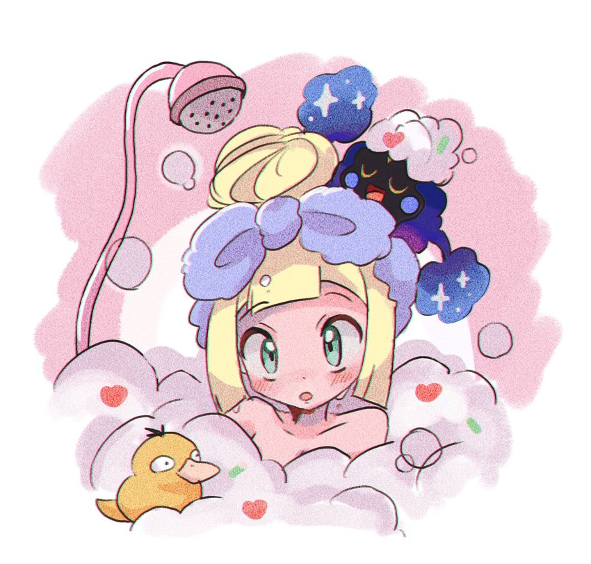 lillie, psyduck, and cosmog (pokemon and 1 more) drawn by anzu_(01010611)