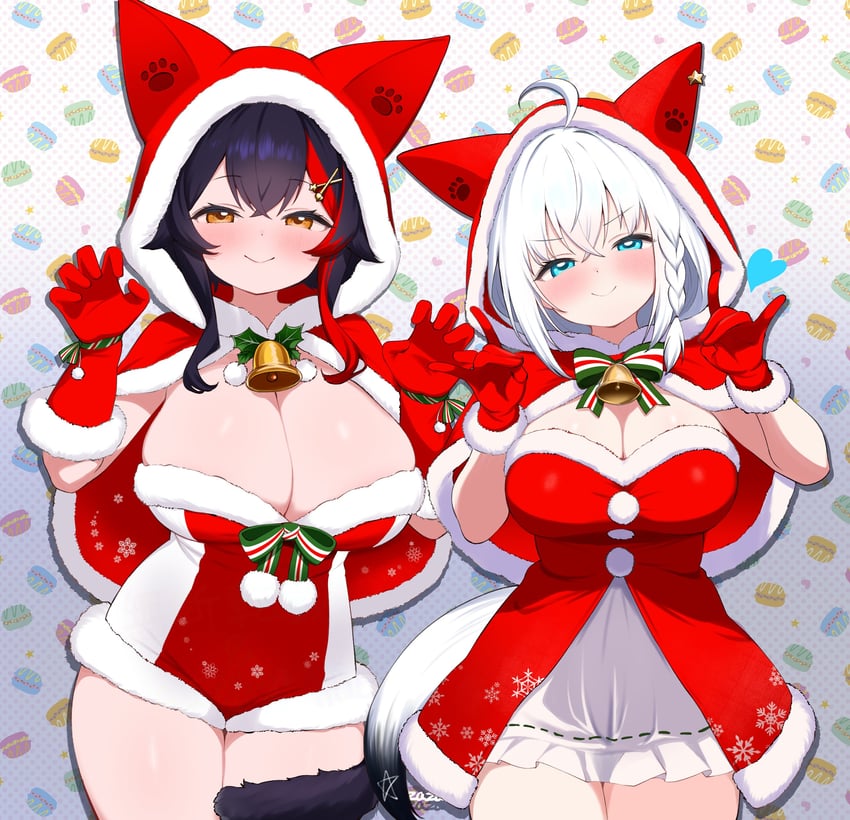 shirakami fubuki and ookami mio (hololive) drawn by kani_bonara