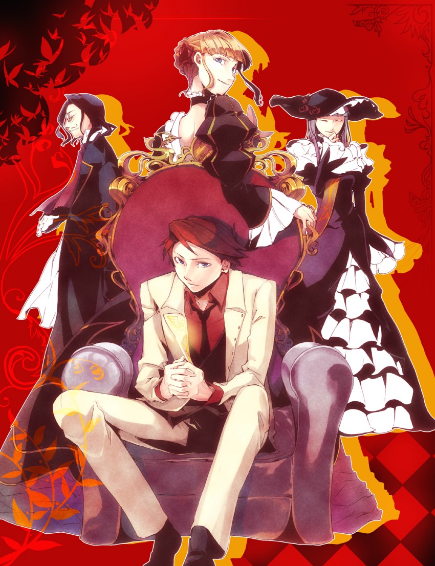 beatrice, ushiromiya battler, virgilia, and ronove (umineko no naku koro ni) drawn by harukawa_sango