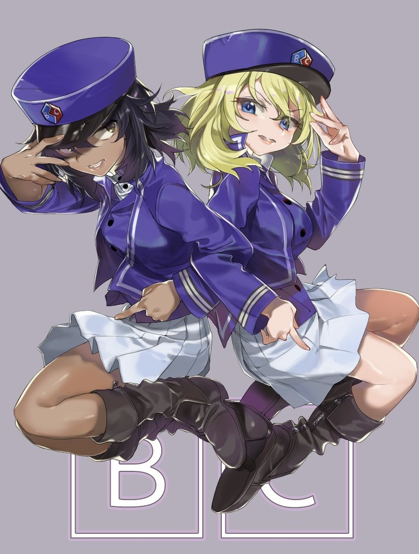 andou and oshida (girls und panzer and 1 more) drawn by veerinly