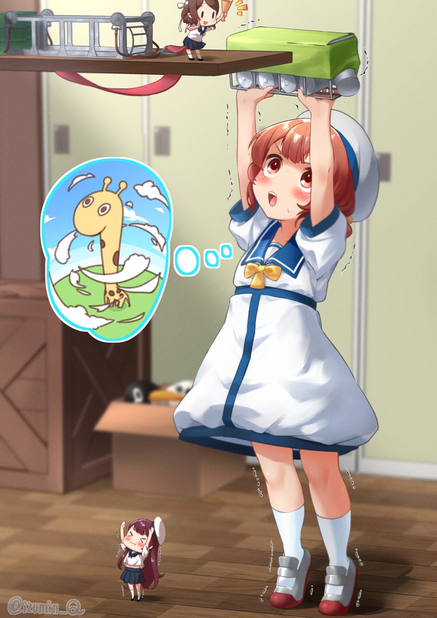 fairy, failure penguin, miss cloud, kaiboukan no. 4, and kirin kai-ii (kantai collection) drawn by izumikuma