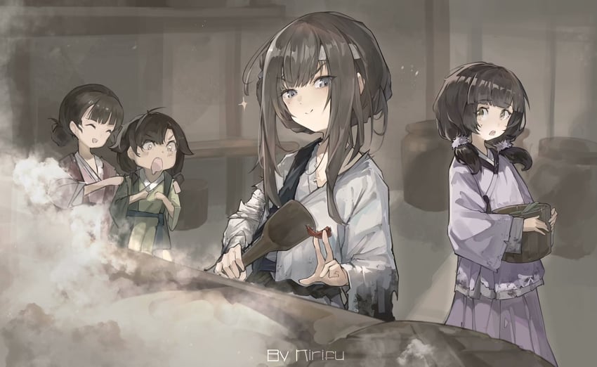 mansui, qionghua, hong'er, and cui'er (the hungry lamb: traveling in the late ming dynasty) drawn by kirifu_(kirifu114514)