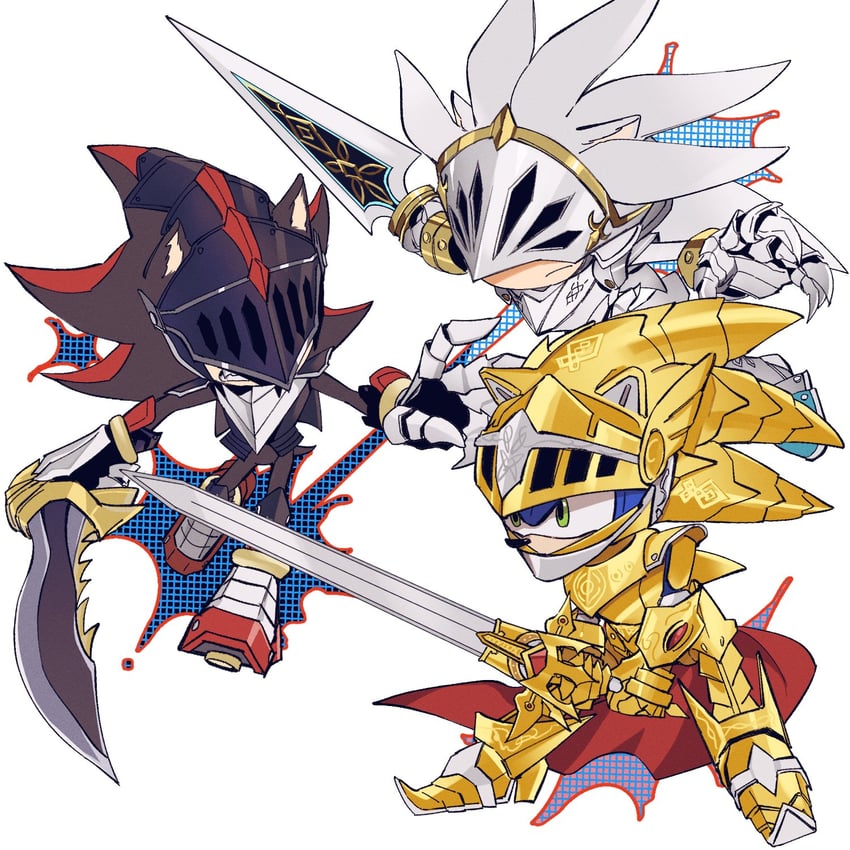 sonic the hedgehog, shadow the hedgehog, silver the hedgehog, lancelot, excalibur sonic, and 1 more (sonic and 1 more) drawn by satosi_peter