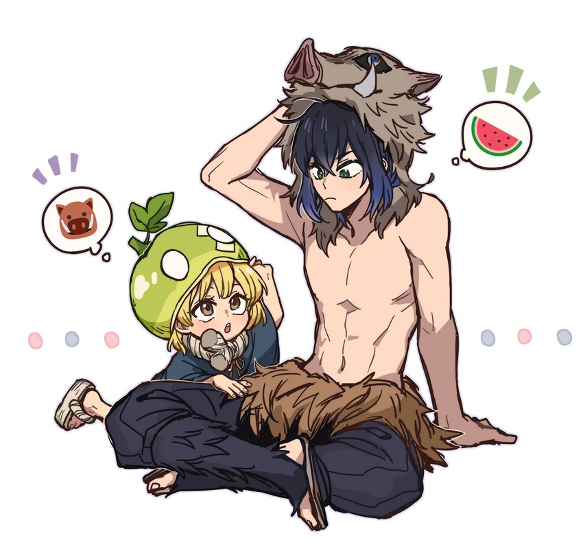 hashibira inosuke and suika (kimetsu no yaiba and 1 more) drawn by dcon_34