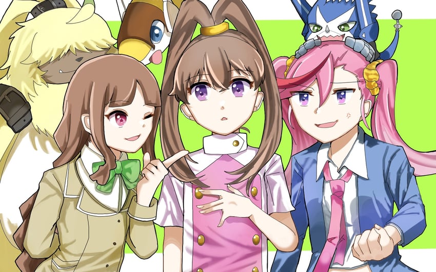 tsukiyono ruli, angoramon, kisaki eri, sparrowmon, and dokamon (digimon and 3 more) drawn by zuhana