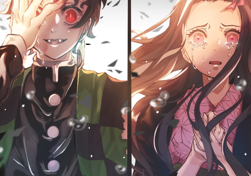 kamado nezuko and kamado tanjirou (kimetsu no yaiba) drawn by akashiya_honma