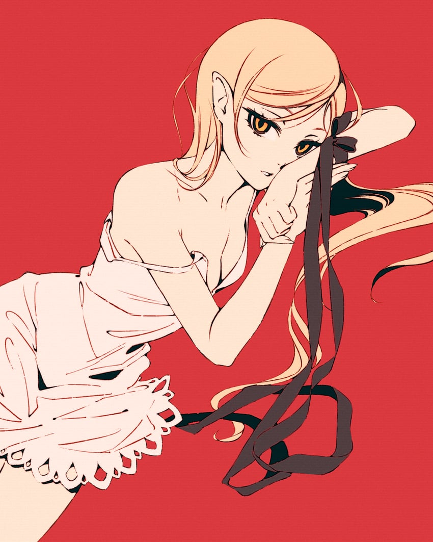 oshino shinobu and kiss-shot acerola-orion heart-under-blade (monogatari) drawn by moshimoshibe