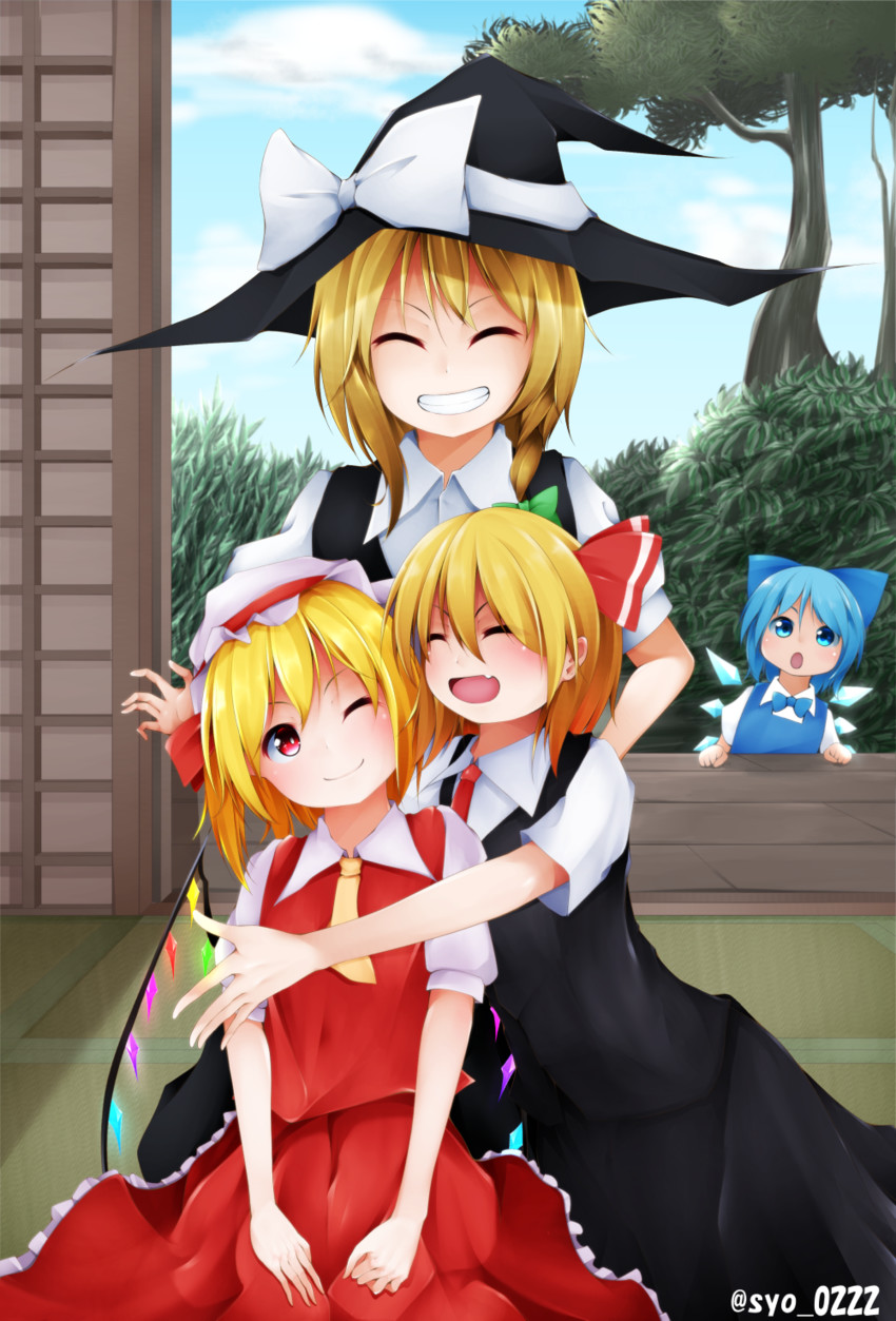 kirisame marisa, flandre scarlet, cirno, and rumia (touhou) drawn by shou_(ahiru_shinobu)