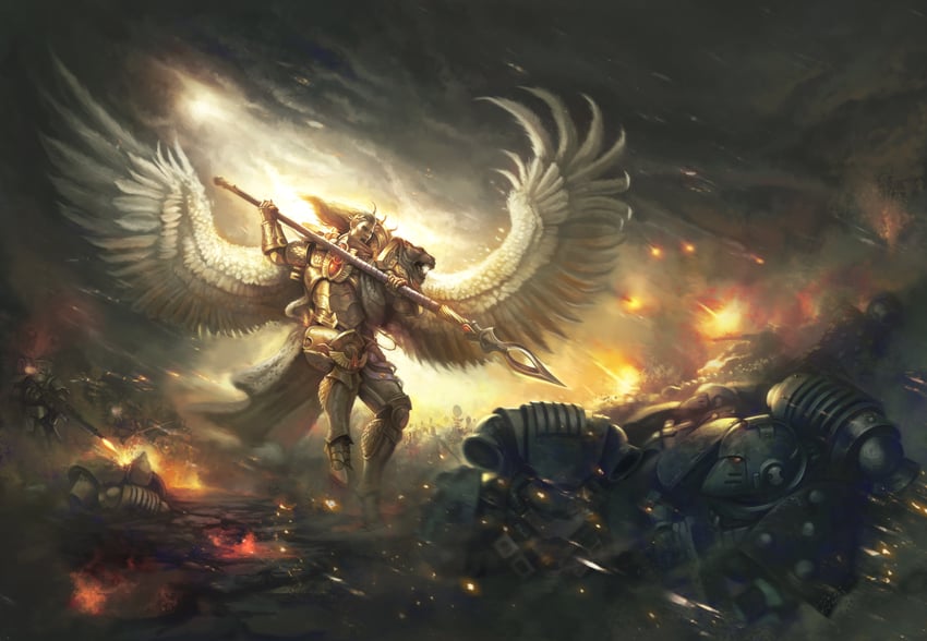 adeptus astartes, chaos space marine, and sanguinius (warhammer 40k) drawn by victor_fernandez