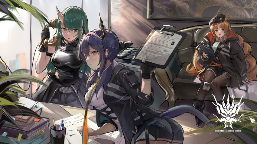 ch'en, hoshiguma, and swire (arknights) drawn by qianshui_baodan