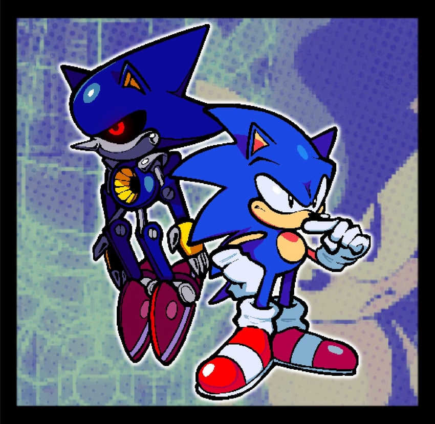 sonic the hedgehog, metal sonic, and classic sonic (sonic and 1 more) drawn by sludgetoons