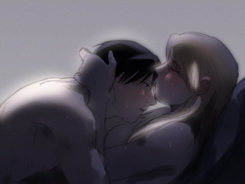 riza hawkeye and roy mustang (fullmetal alchemist) drawn by doya