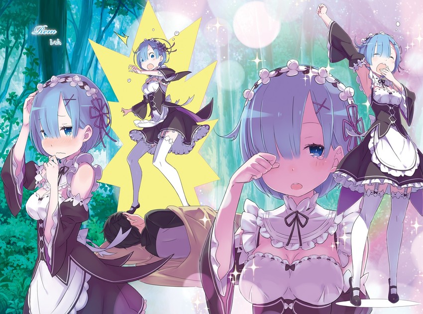 rem and natsuki subaru (re:zero kara hajimeru isekai seikatsu) drawn by ootsuka_shin'ichirou