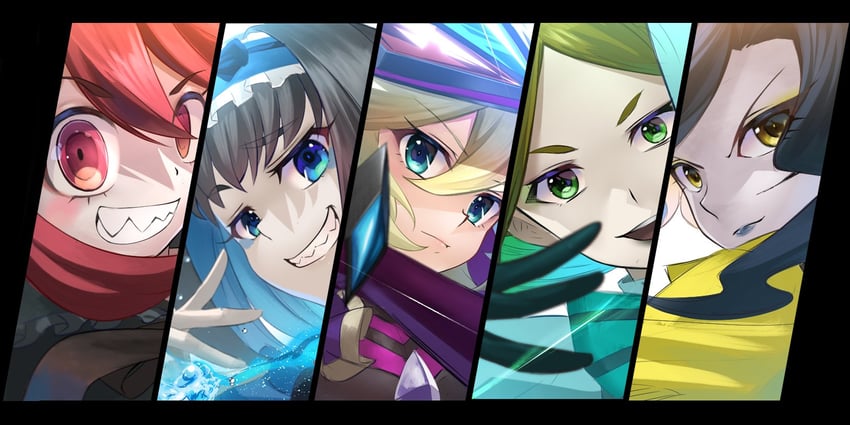 carol malus dienheim, garie tuman, micha jawkan, phara suyuf, and leiur darahim (senki zesshou symphogear) drawn by nyanmaru