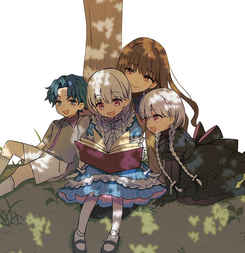 kishinami hakuno, nursery rhyme, alice, and matou shinji (fate and 1 more) drawn by kona_kp