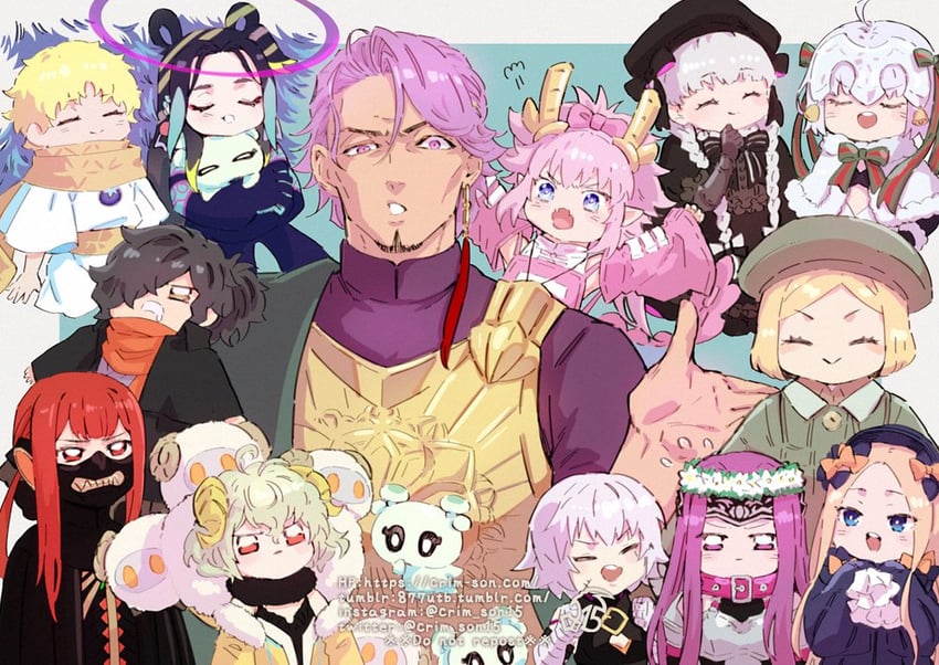 abigail williams, medusa, jack the ripper, jeanne d'arc alter santa lily, nursery rhyme, and 10 more (fate and 1 more) drawn by iduhara_jugo