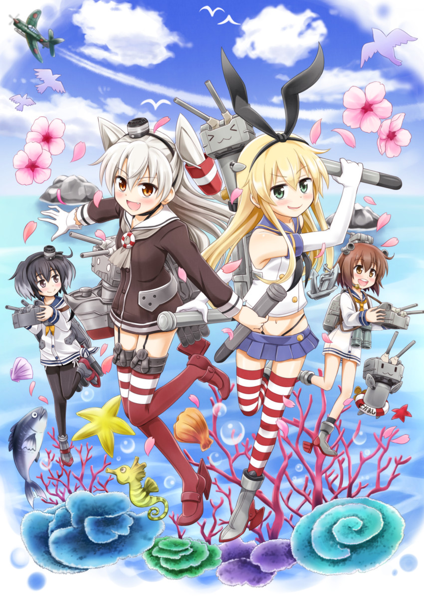 shimakaze, amatsukaze, yukikaze, rensouhou-chan, tokitsukaze, and 1 more (kantai collection) drawn by nichika_(nitikapo)
