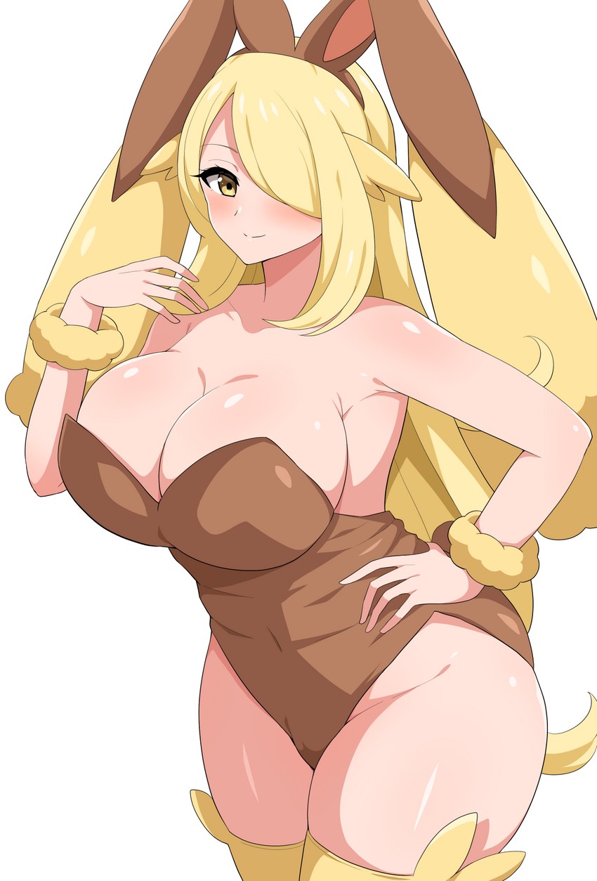cynthia and lopunny (pokemon and 1 more) drawn by aikome_(haikome)