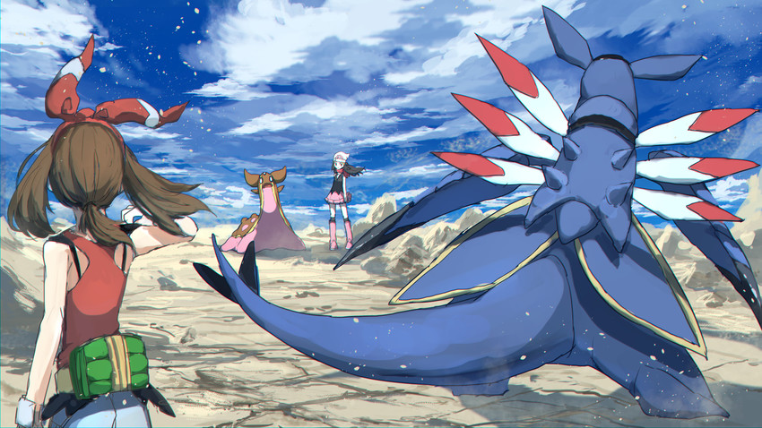 dawn, may, gastrodon, and armaldo (pokemon and 2 more) drawn by pippi_(pixiv_1922055)