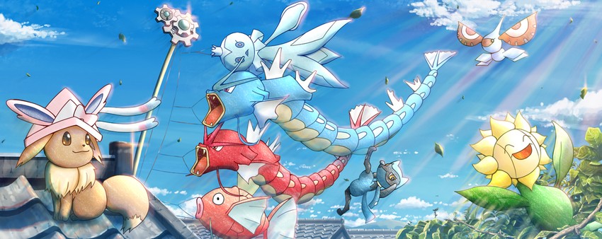eevee, sylveon, magikarp, riolu, gyarados, and 4 more (pokemon) drawn by yakkun