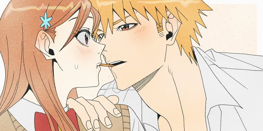 inoue orihime and kurosaki ichigo (bleach) drawn by n_(nauki_11)