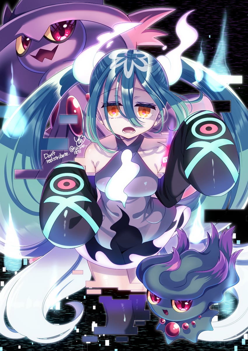 hatsune miku, mismagius, misdreavus, and ghost miku (pokemon and 2 more) drawn by doroshii
