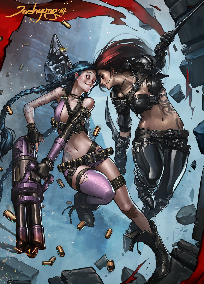 jinx and katarina (league of legends) drawn by jee-hyung_lee