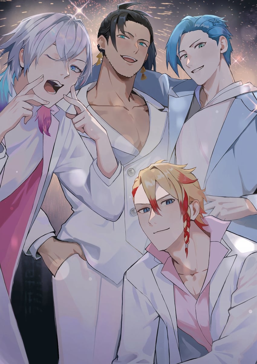 gavis bettel, regis altare, axel syrios, and josuiji shinri (holostars and 1 more) drawn by thriller_romero
