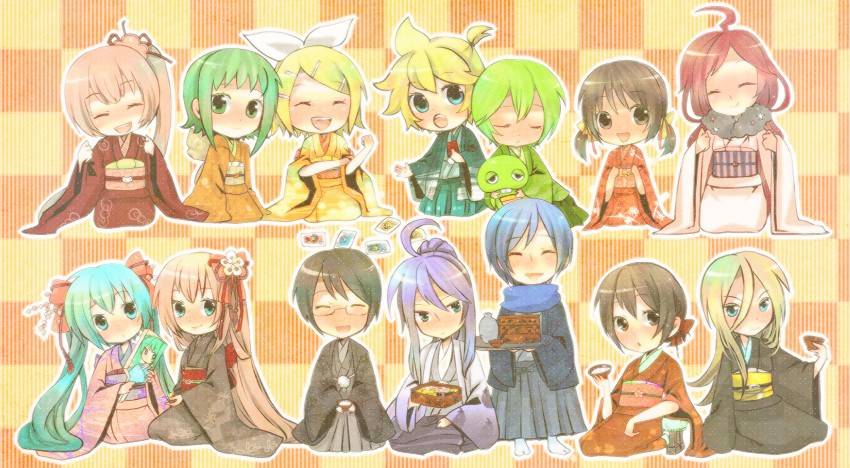 hatsune miku, kagamine rin, kagamine len, megurine luka, kaito, and 10 more (vocaloid and 1 more) drawn by masaki_natsume