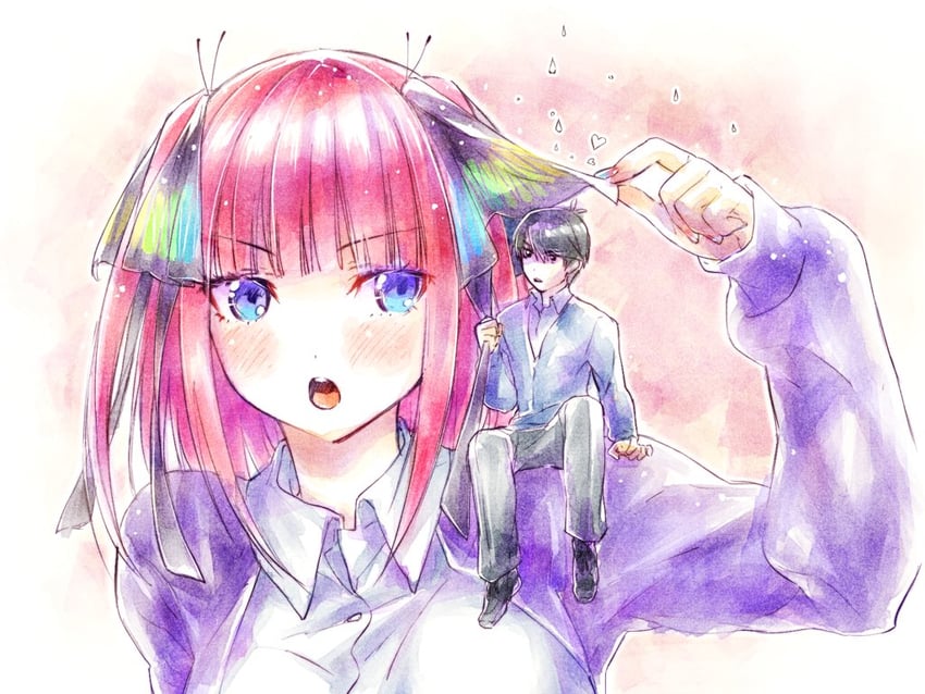 nakano nino and uesugi fuutarou (go-toubun no hanayome) drawn by yu_(flowerbird3830)