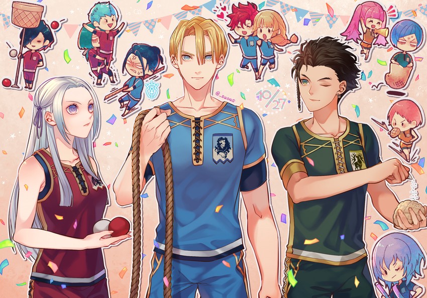 edelgard von hresvelg, dimitri alexandre blaiddyd, hilda valentine goneril, claude von riegan, ingrid brandl galatea, and 8 more (fire emblem and 1 more) drawn by oas
