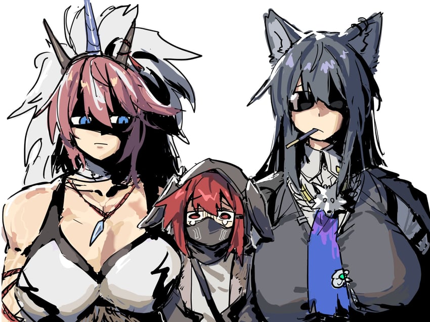 texas, texas the omertosa, crownslayer, yato, and kirin r yato (arknights and 1 more) drawn by mutomorokoshi