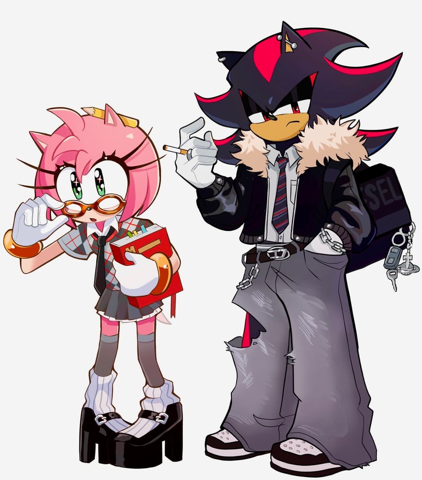 shadow the hedgehog and amy rose (sonic) drawn by mochimochili