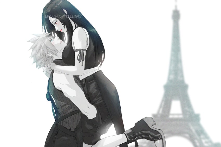 tifa lockhart and cloud strife (final fantasy and 2 more) drawn by spykeee
