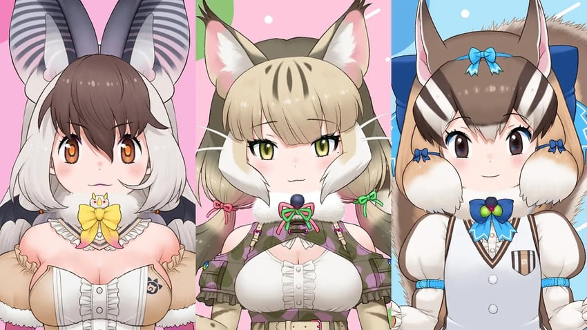 brown long-eared bat, siberian chipmunk, and jungle cat (kemono friends and 1 more) drawn by yoshizaki_mine