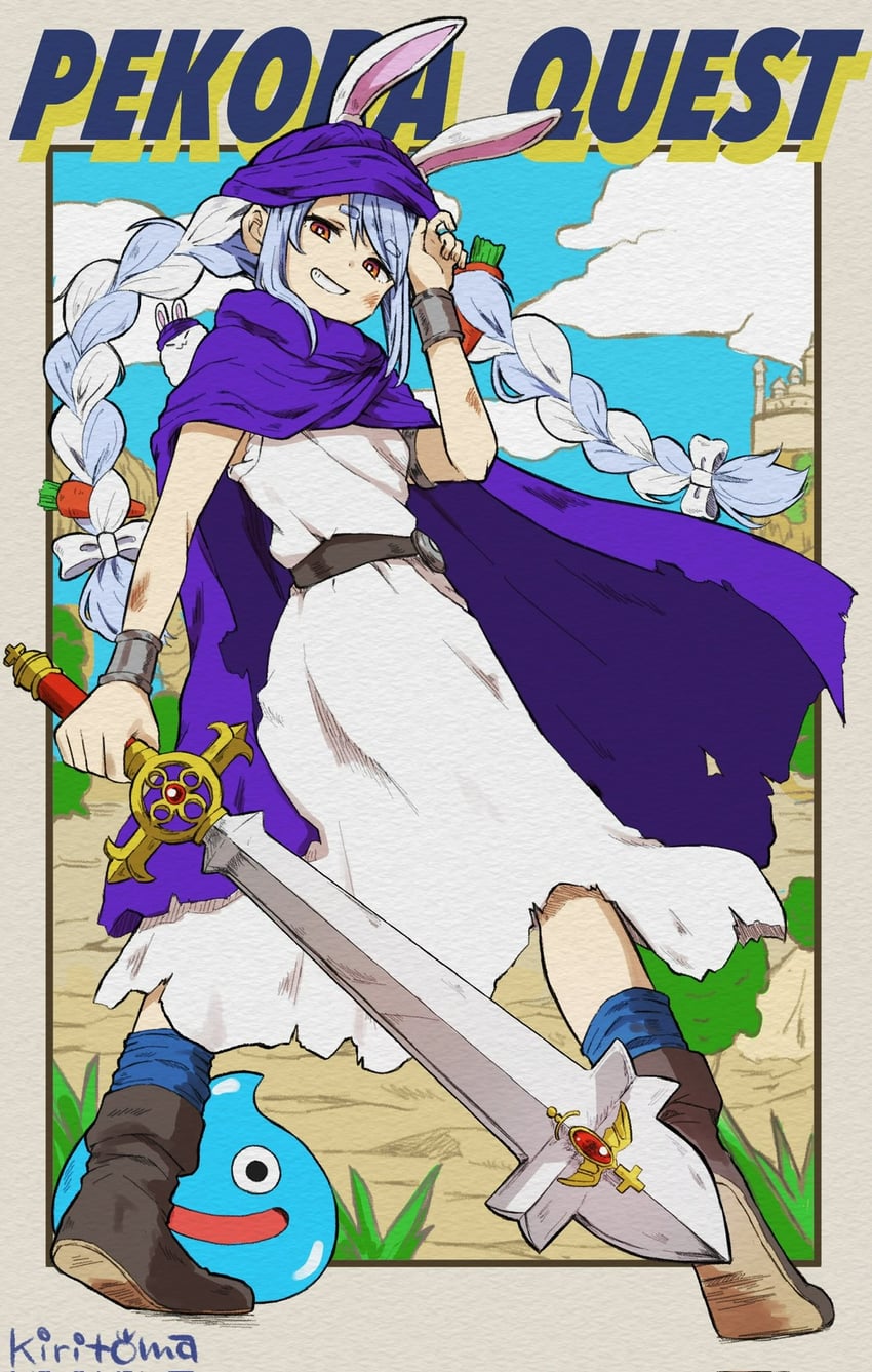 usada pekora and slime (hololive and 1 more) drawn by kiritoma