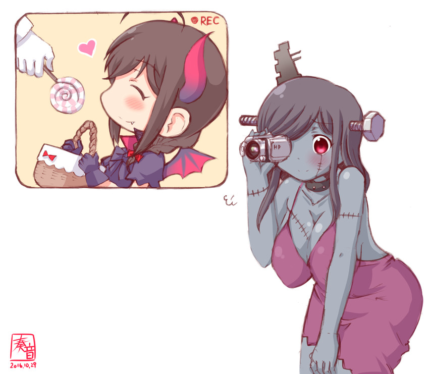 shigure, yamashiro, and frankenstein's monster (kantai collection) drawn by kanon_(kurogane_knights)