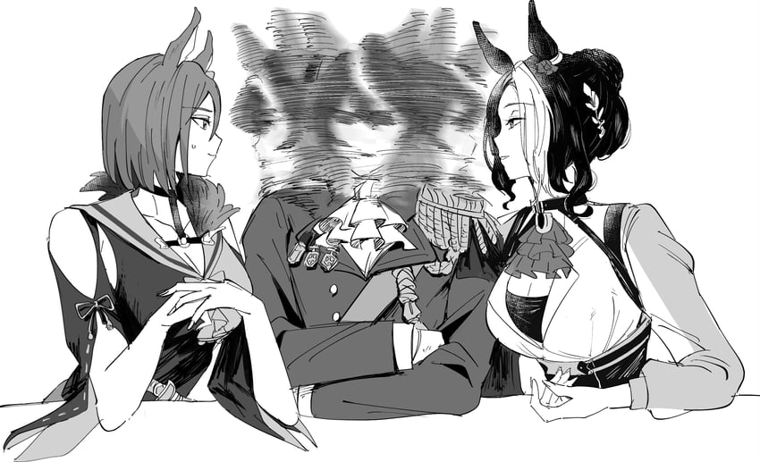 symboli rudolf, air groove, and mejiro ramonu (umamusume and 1 more) drawn by bojue_(hakus_1128)