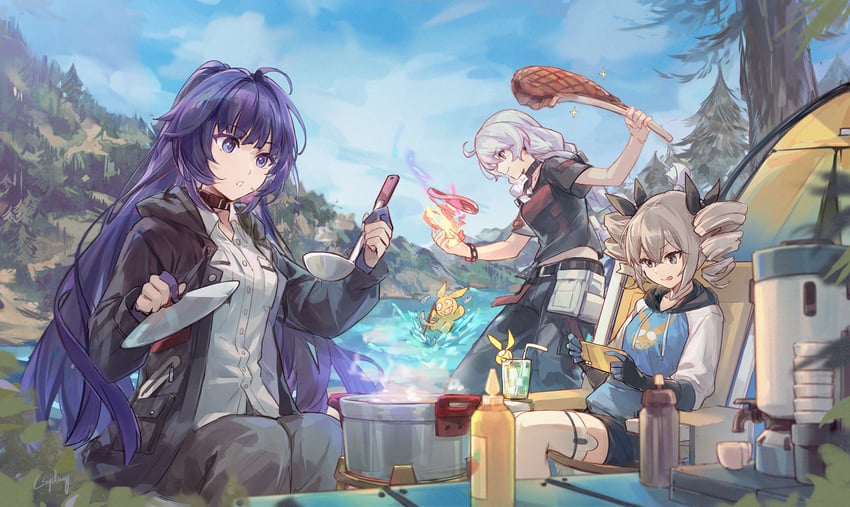 kiana kaslana, raiden mei, bronya zaychik, and homu (honkai and 1 more) drawn by csyday