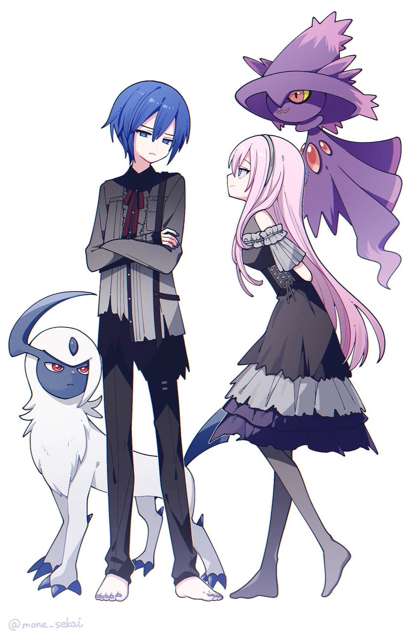 megurine luka, kaito, absol, mismagius, 25-ji kaito, and 1 more (pokemon and 2 more) drawn by mone_sekai